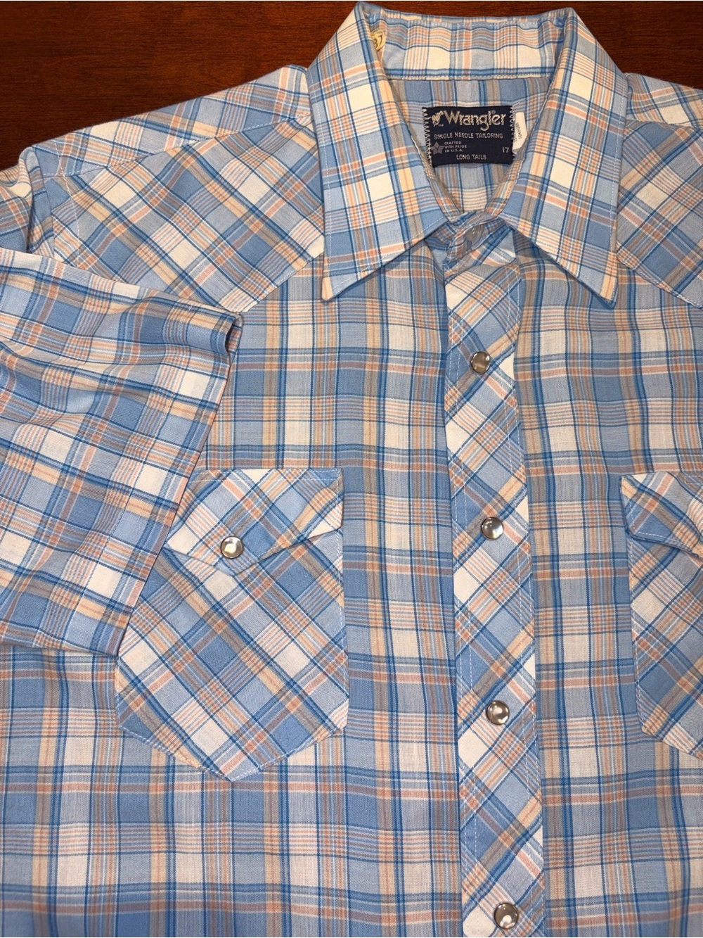 VTG Wrangler Men’s Western Single Needle Tailoring Plaid Western Shirt Size 17